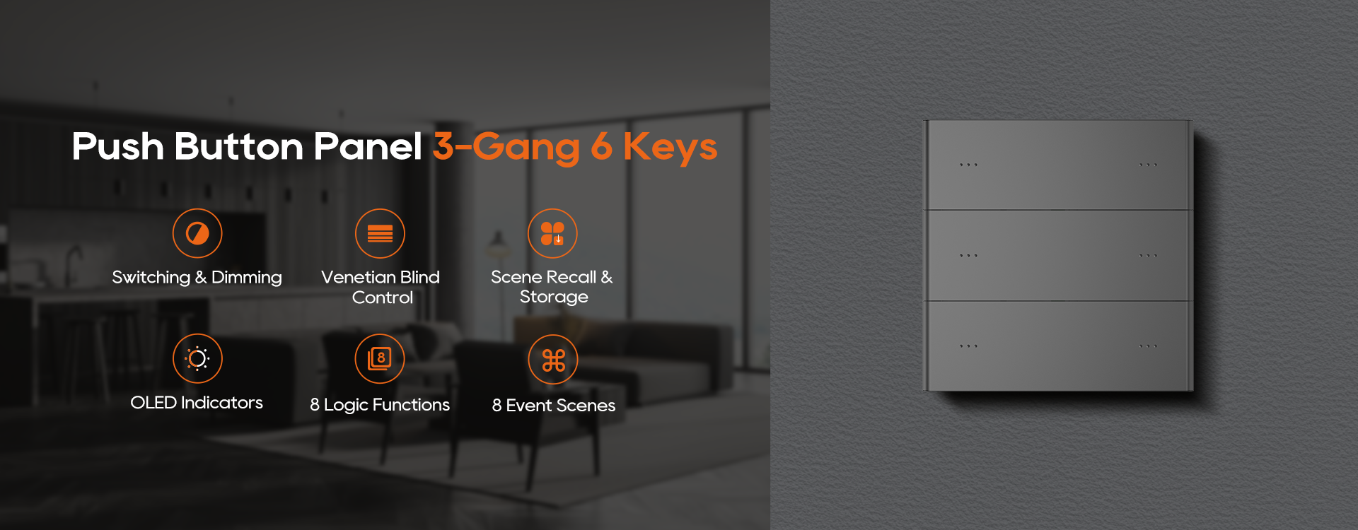 3-Gang 6-Button Push Button Panel Detail